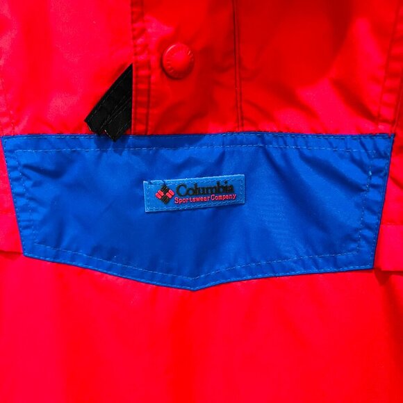 Vintage Colombia Pullover Anorak Jacket Coat Men’s L Red Blue Kangaroo Pocket - Picture 6 of 16